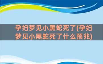 孕妇梦见小黑蛇死了(孕妇梦见小黑蛇死了什么预兆)